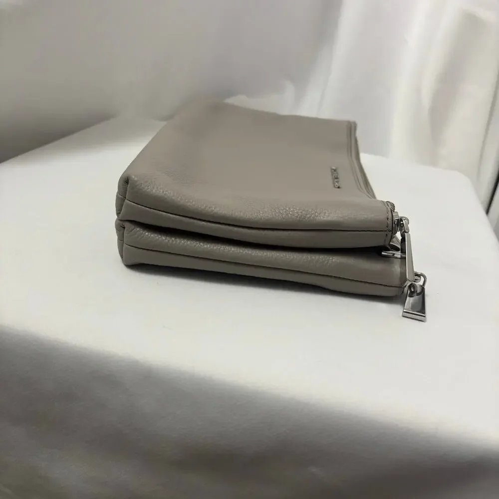 Michael Kors Adele Double Zip Clutch Gray Pebbled Leather Crossbody Bag No Strap